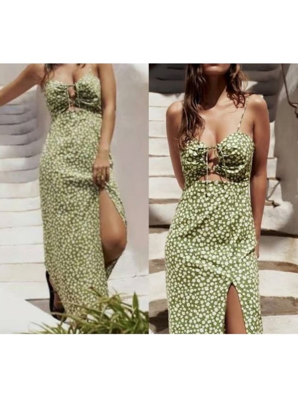 Zara Green Floral Cutout Maxi Dress
